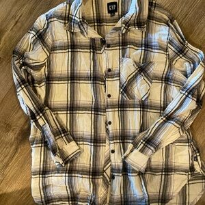 gap 100% cotton button front shirt top white black plaid XXL